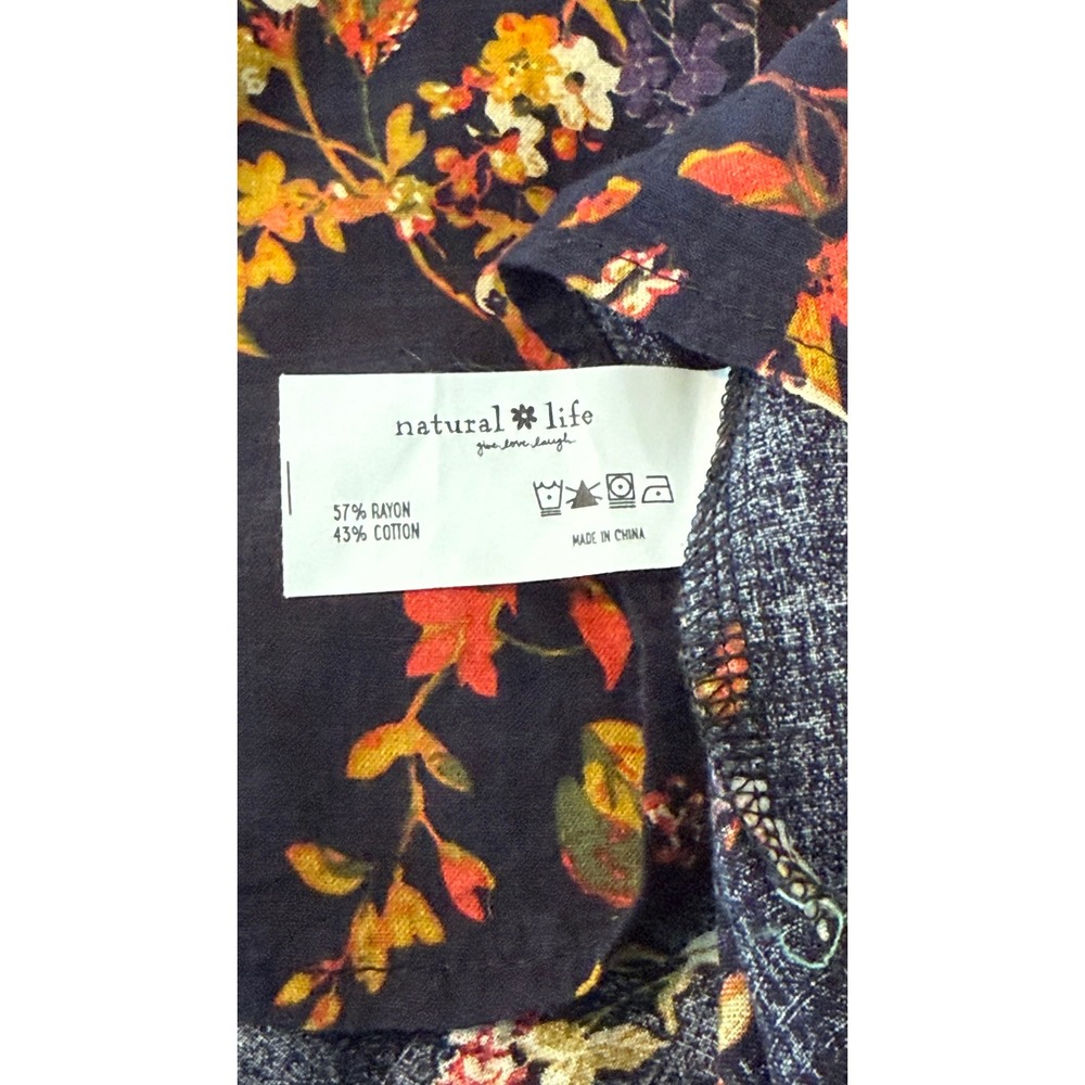 Natural Life Maxi Dress Navy Floral Tiered Button Front Womens Size Small Boho - Picture 8 of 11